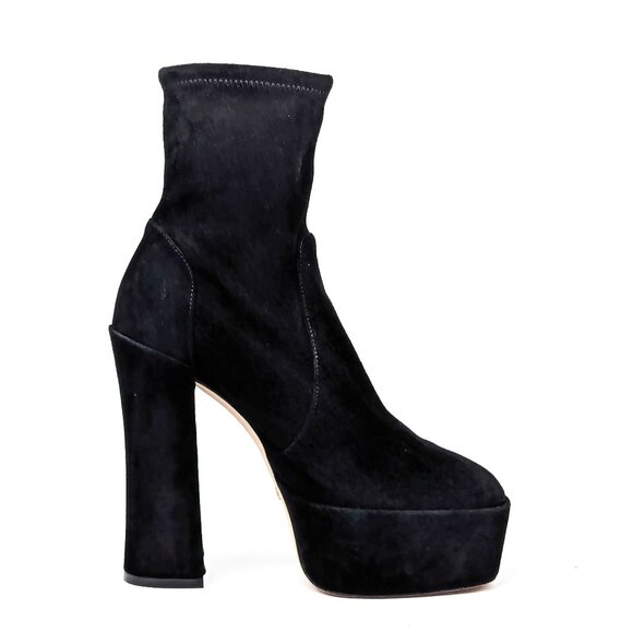Stuart Weitzman Women Sky High Stretch Black Suede Platform Ankle Boots sz 8.5 - Picture 4 of 9